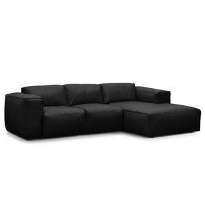 Hoekbank HUDSON 3-zits met chaise longue Echt leer Neka: Zwart - Breedte: 251 cm - Longchair vooraanzicht rechts