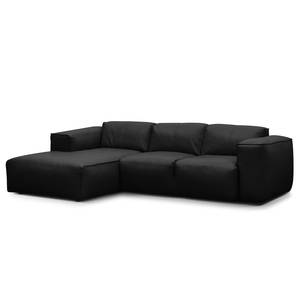 Ecksofa HUDSON 3-Sitzer mit Longchair Echtleder Neka: Schwarz - Breite: 251 cm - Longchair davorstehend links