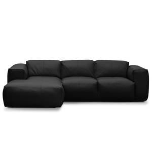 Ecksofa HUDSON 3-Sitzer mit Longchair Echtleder Neka: Schwarz - Breite: 251 cm - Longchair davorstehend links