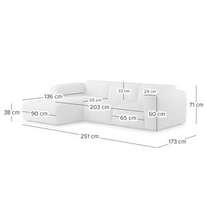 Canapé d’angle 3 places HUDSON Cuir véritable Neka : Noir - Largeur : 251 cm - Méridienne courte à gauche (vue de face)