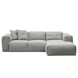 Hoekbank HUDSON 3-zits met chaise longue Geweven stof Anda II: Zilverkleurig - Breedte: 251 cm - Longchair vooraanzicht rechts