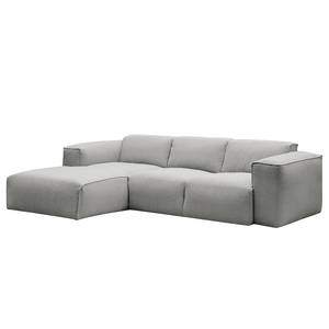 Hoekbank HUDSON 3-zits met chaise longue Geweven stof Anda II: Zilverkleurig - Breedte: 251 cm - Longchair vooraanzicht links