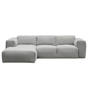 Ecksofa HUDSON 3-Sitzer mit Longchair Webstoff Anda II: Silber - Breite: 251 cm - Longchair davorstehend links