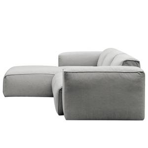 Hoekbank HUDSON 3-zits met chaise longue Geweven stof Anda II: Zilverkleurig - Breedte: 251 cm - Longchair vooraanzicht links