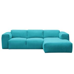 Ecksofa HUDSON 3-Sitzer mit Longchair Webstoff Anda II: Türkis - Breite: 251 cm - Longchair davorstehend rechts