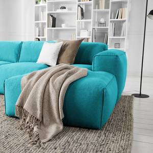 Hoekbank HUDSON 3-zits met chaise longue Geweven stof Anda II: Turquoise - Breedte: 251 cm - Longchair vooraanzicht rechts