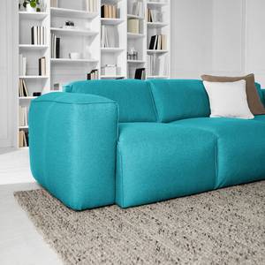 Hoekbank HUDSON 3-zits met chaise longue Geweven stof Anda II: Turquoise - Breedte: 251 cm - Longchair vooraanzicht rechts