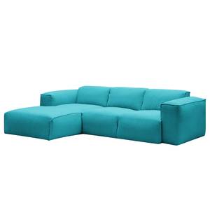 Hoekbank HUDSON 3-zits met chaise longue Geweven stof Anda II: Turquoise - Breedte: 251 cm - Longchair vooraanzicht links