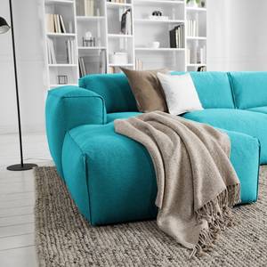 Hoekbank HUDSON 3-zits met chaise longue Geweven stof Anda II: Turquoise - Breedte: 251 cm - Longchair vooraanzicht links