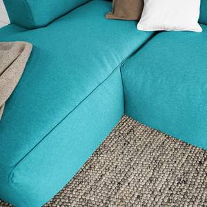 Hoekbank HUDSON 3-zits met chaise longue Geweven stof Anda II: Turquoise - Breedte: 251 cm - Longchair vooraanzicht links