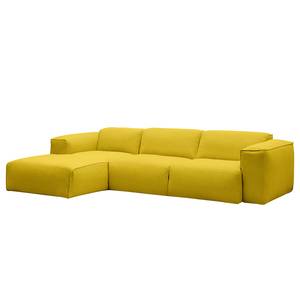 Canapé d’angle 3 places HUDSON Tissu Milan : Jaune - Largeur : 284 cm - Méridienne courte à gauche (vue de face)