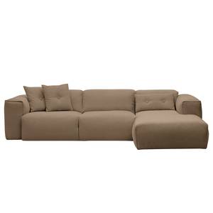 Ecksofa HUDSON 3-Sitzer mit Longchair Webstoff Milan: Grau-Braun - Breite: 284 cm - Longchair davorstehend rechts