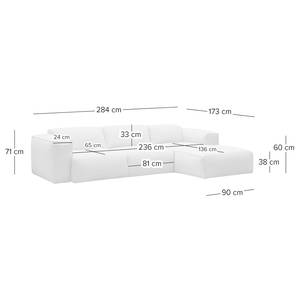 Hoekbank HUDSON 3-zits met chaise longue Geweven stof Saia: Lichtgrijs - Breedte: 284 cm - Longchair vooraanzicht rechts