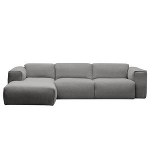 Hoekbank HUDSON 3-zits met chaise longue Geweven stof Milan: Lichtgrijs - Breedte: 284 cm - Longchair vooraanzicht links