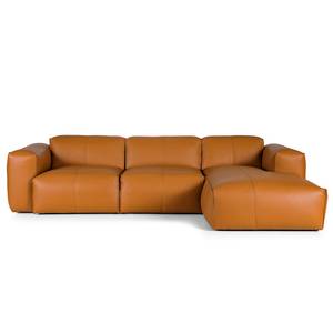 Ecksofa HUDSON 3-Sitzer mit Longchair Echtleder Neka: Cognac - Breite: 284 cm - Longchair davorstehend rechts