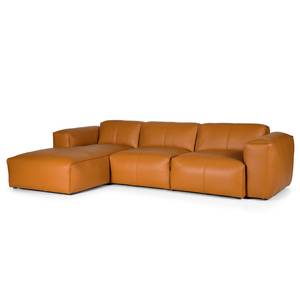 Ecksofa HUDSON 3-Sitzer mit Longchair Echtleder Neka: Cognac - Breite: 284 cm - Longchair davorstehend links