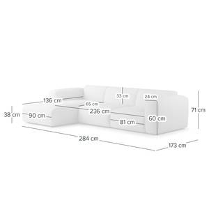 Ecksofa HUDSON 3-Sitzer mit Longchair Echtleder Neka: Cognac - Breite: 284 cm - Longchair davorstehend links