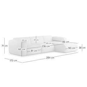 Ecksofa HUDSON 3-Sitzer mit Longchair Echtleder Neka: Creme - Breite: 284 cm - Longchair davorstehend rechts