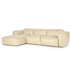 Ecksofa HUDSON 3-Sitzer mit Longchair Echtleder Neka: Creme - Breite: 284 cm - Longchair davorstehend links