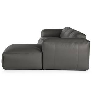 Hoekbank HUDSON 3-zits met chaise longue Echt leer Neka: Grijs - Breedte: 284 cm - Longchair vooraanzicht rechts