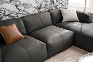 Ecksofa HUDSON 3-Sitzer mit Longchair Echtleder Neka: Grau - Breite: 284 cm - Longchair davorstehend rechts