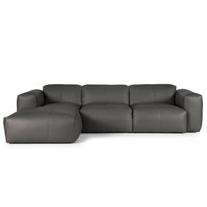 Ecksofa HUDSON 3-Sitzer mit Longchair Echtleder Neka: Grau - Breite: 284 cm - Longchair davorstehend links