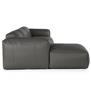 Ecksofa HUDSON 3-Sitzer mit Longchair Echtleder Neka: Grau - Breite: 284 cm - Longchair davorstehend links