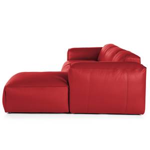 Canapé d’angle 3 places HUDSON Cuir véritable Neka : Rouge - Largeur : 284 cm - Méridienne courte à droite (vue de face)