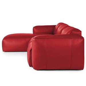 Ecksofa HUDSON 3-Sitzer mit Longchair Echtleder Neka: Rot - Breite: 284 cm - Longchair davorstehend links