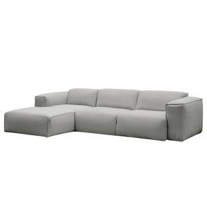 Hoekbank HUDSON 3-zits met chaise longue Geweven stof Anda II: Zilverkleurig - Breedte: 284 cm - Longchair vooraanzicht links