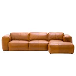 Ecksofa HUDSON 3-Sitzer mit Longchair Echtleder Dub: Cognac - Breite: 284 cm - Longchair davorstehend rechts