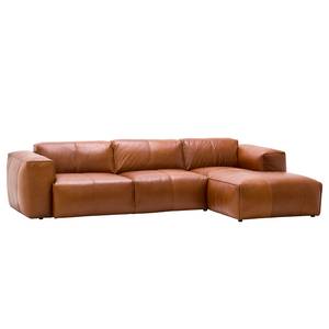 Ecksofa HUDSON 3-Sitzer mit Longchair Echtleder Dub: Braun - Breite: 284 cm - Longchair davorstehend rechts