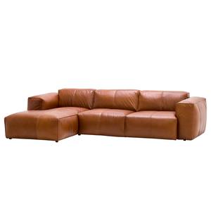 Ecksofa HUDSON 3-Sitzer mit Longchair Echtleder Dub: Braun - Breite: 284 cm - Longchair davorstehend links