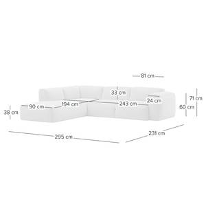 Ecksofa HUDSON 3-Sitzer mit Recamiere Webstoff Anda II: Anthrazit - Longchair davorstehend links