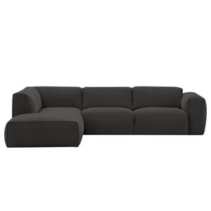 Ecksofa HUDSON 3-Sitzer mit Recamiere Webstoff Milan: Anthrazit - Longchair davorstehend links