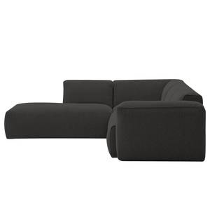 Ecksofa HUDSON 3-Sitzer mit Recamiere Webstoff Milan: Anthrazit - Longchair davorstehend links