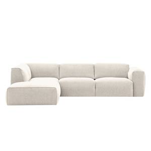 Ecksofa HUDSON 3-Sitzer mit Recamiere Webstoff Saia: Beige - Longchair davorstehend links