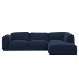 Ecksofa HUDSON 3-Sitzer mit Recamiere Webstoff Milan: Dunkelblau - Longchair davorstehend rechts