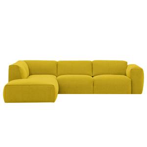 Ecksofa HUDSON 3-Sitzer mit Recamiere Webstoff Milan: Gelb - Longchair davorstehend links