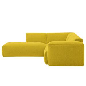 Ecksofa HUDSON 3-Sitzer mit Recamiere Webstoff Milan: Gelb - Longchair davorstehend links