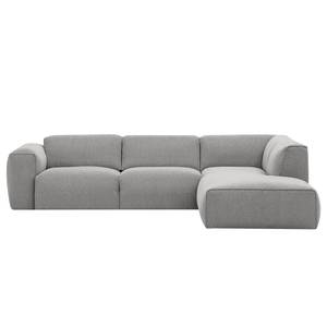 Ecksofa HUDSON 3-Sitzer mit Recamiere Webstoff Milan: Hellgrau - Longchair davorstehend rechts