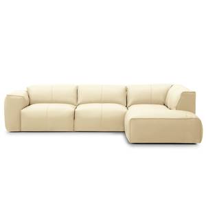 Ecksofa HUDSON 3-Sitzer mit Recamiere Echtleder Neka: Creme - Longchair davorstehend rechts