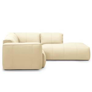 Ecksofa HUDSON 3-Sitzer mit Recamiere Echtleder Neka: Creme - Longchair davorstehend rechts