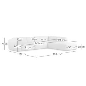 Ecksofa HUDSON 3-Sitzer mit Recamiere Echtleder Neka: Creme - Longchair davorstehend rechts