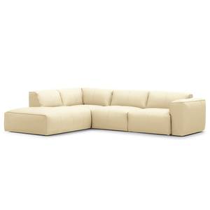 Ecksofa HUDSON 3-Sitzer mit Recamiere Echtleder Neka: Creme - Longchair davorstehend links