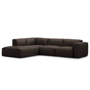 Ecksofa HUDSON 3-Sitzer mit Recamiere Echtleder Neka: Dunkelbraun - Longchair davorstehend links