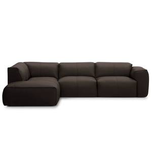 Ecksofa HUDSON 3-Sitzer mit Recamiere Echtleder Neka: Dunkelbraun - Longchair davorstehend links