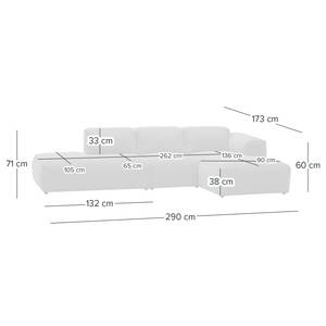 Hoekbank HUDSON met chaise longue Geweven stof Anda II: Grijs - Longchair vooraanzicht links