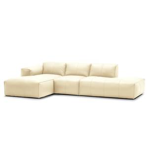 Ecksofa HUDSON mit Chaiselongue Echtleder Neka: Creme - Longchair davorstehend links