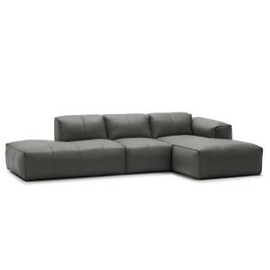 Ecksofa HUDSON mit Chaiselongue Echtleder Neka: Grau - Longchair davorstehend rechts